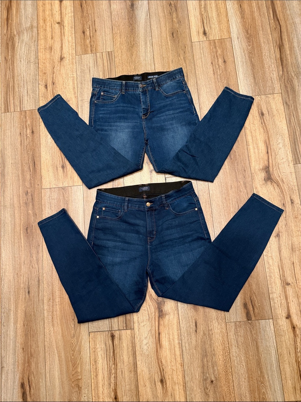 Curve Appeal Bundle (2) High Rise Skinny Jeans 14/32 Stretch Dark Wash Like New